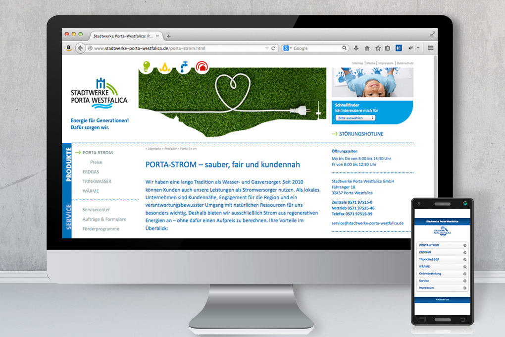Webauftritt Stadtwerke Porta Westfalica GmbH